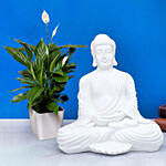 Handcrafted Solid Buddha Decorative Showpiece With Lily Plant