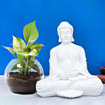 Handcrafted Solid Buddha Decorative Showpiece With Money Plant