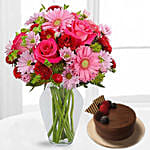 Happiness Flower Arrangement With Chocolate Cake