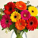 Heavenly Multicoloured Gerberas With Chocolate Cake