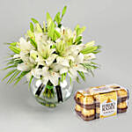 Lilies Happiness Arrangement With Ferrero Rocher