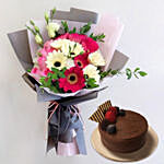Majestic Mixed Flowers Beautifully Tied Bouquet With Chocolate Cake