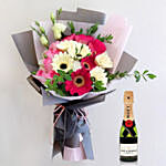 Majestic Mixed Flowers Beautifully Tied Bouquet With Moet Champagne
