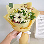 Peaceful White Gerberas Bouquet With Chocolate Cake