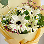 Peaceful White Gerberas Bouquet With Chocolate Cake
