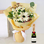 Peaceful White Gerberas Bouquet With Moet Champagne