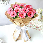 Refreshing Dark Pink Gerberas Bouquet With Chocolate Cake