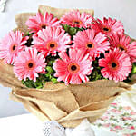 Refreshing Dark Pink Gerberas Bouquet With Chocolate Cake