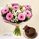 Serene Gerberas N Alstroemeria Bouquet With Chocolate Cake