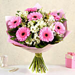 Serene Gerberas N Alstroemeria Bouquet With Chocolate Cake