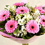 Serene Gerberas N Alstroemeria Bouquet With Chocolate Cake