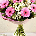 Serene Gerberas N Alstroemeria Bouquet With Chocolate Cake