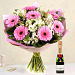 Serene Gerberas N Alstroemeria Bouquet With Moet Champagne