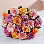 Beautiful 18 Mixed Roses Arrangement Mousse Cake