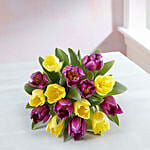 Blissful 15 Mixed Tulips Glass Vase Arrangement