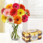 Blooming 12 Mixed Gerberas Vase Ferrero Rocher