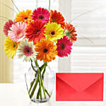 Blooming 12 Mixed Gerberas Vase Greeting Card