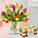 Heavenly 15 Multicoloured Tulips Vase Ferrero Rocher