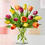 Heavenly 15 Multicoloured Tulips Vase