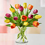 Heavenly 15 Multicoloured Tulips Vase Greeting Card