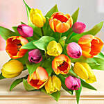 Heavenly 15 Multicoloured Tulips Vase Greeting Card