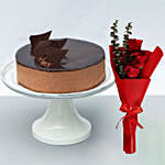 Irresistible Crunchy Chocolate Cake With Red Roses Bouquet