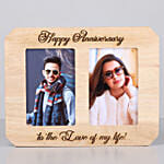 personalised happy anniversary wooden photo frame with chocolates
