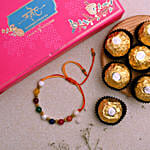 Navrattan Bracelet Pearl Rakhi And 3 Pcs Ferrero Rocher