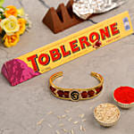 Om And Rudraksha Bracelet Rakhi With Toblerone Chocolate