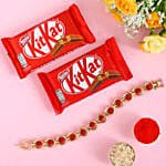 Spiritual Rudraksha Bracelet Rakhi And 2 Pcs Of Kitkat