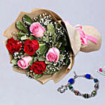 6 Roses Bouquet With Multi Colour Beads Friendship Bracelet