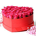 Dark Pink Roses In Heart Shape Box With Cake