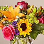 Heavenly Mixed Flowers Glass Vase With Card