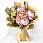 Pink Elegance Mix Flower Bouquet With Cake