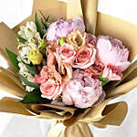 Pink Elegance Mix Flower Bouquet With Cake