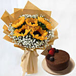 Ravishing Sunflowers With Chocolate Cake