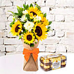 Sunflower Galored Bunch With Ferrero Rocher