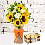 Sunflower Galored Bunch With Ferrero Rocher