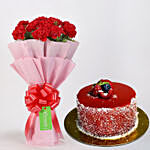 Beautiful 12 Red Carnations Bouquet With Mini Mousse Cake
