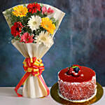 Mixed Brilliance Gerbera Blossoms with Mini Mousse Cake