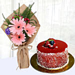 Pink Gerberas Chic Bunch With Mini Mousse Cake