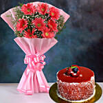 Pink Marvel Gerbera Blossoms with Mini Mousse Cake
