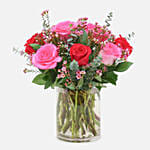 Red Pink Roses with Mini Mousse Cake