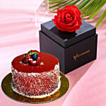 Single Forever Red Rose With Black Box With Mini Mousse Cake