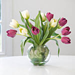 Beautiful Mixed Tulips Glass Vase