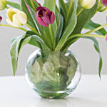 Beautiful Mixed Tulips Glass Vase