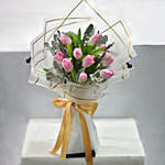 Lovely Pink Tulips Bouquet With Cake