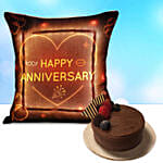 Led Cushion For Anniversary With Chocolate Cake