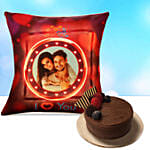 Personalised Led Cushion With Chocolate Cake