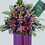 Blissful Mixed Flowers Purple Cardboard Stand